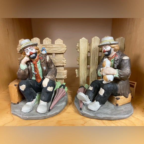 EMMETT KELLY JR CLOWN LARGE FIGURINE BOOK ENDS COLLECTIBLE  SIGNED MUST SEE - Picture 1 of 5